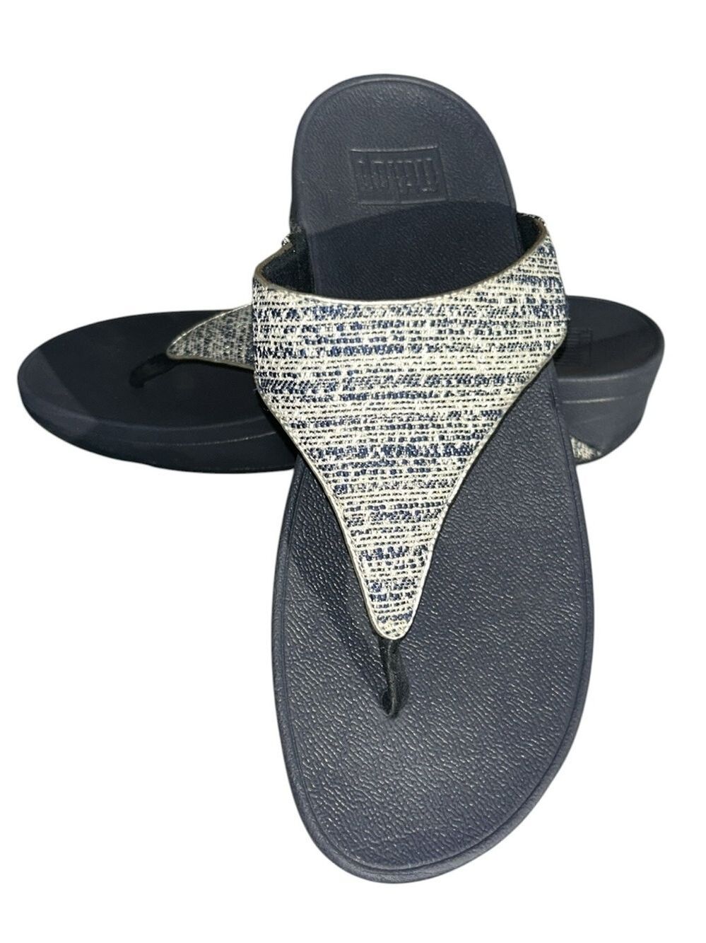 FitFlop Lulu Shimmerweave Toe Post Sandals in Midnight Navy Mix Size 10
